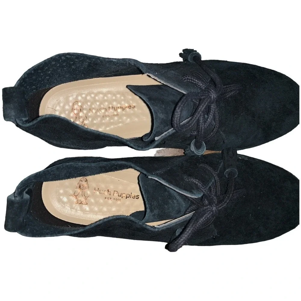 Hush‎ Puppies Boots Womens 9M* Black Suede Lace Up Tassel Ankle Boho Equestrian